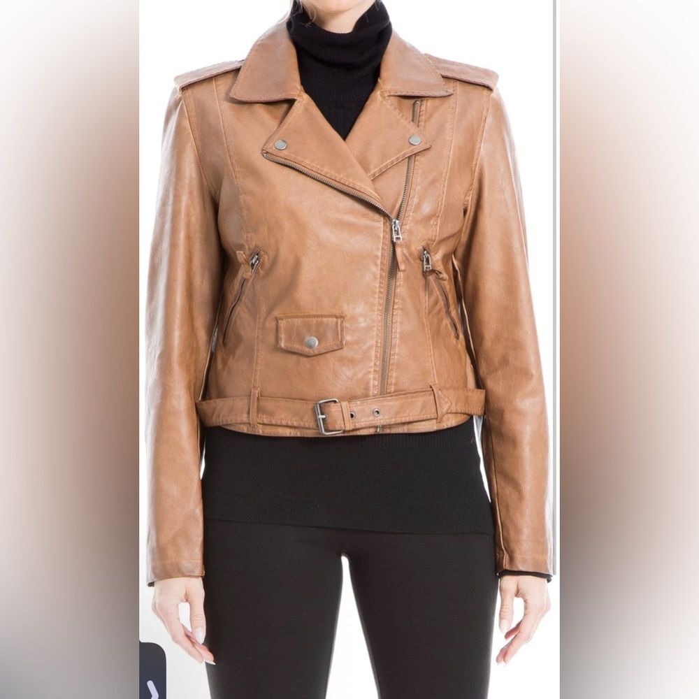 Max Studio Moto bomber Motorcycle Jacket air pilot faux leather jacket coat